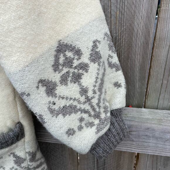 Alafoss of Iceland Ice Wool Jacket Cream and Gray Tie Front Pockets Hooded - Picture 9 of 12